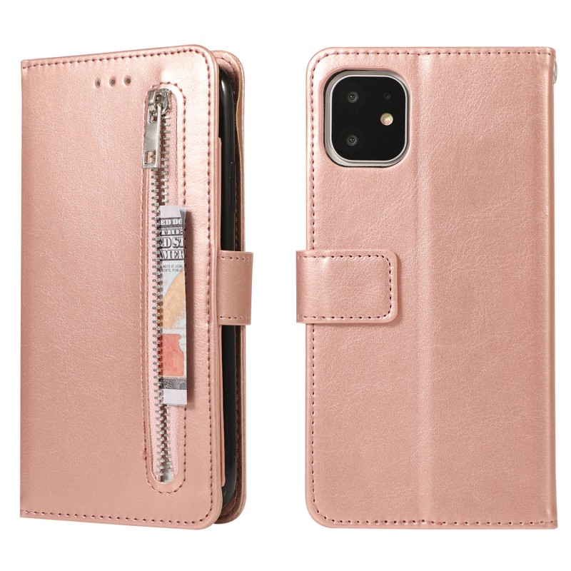 iPhone Small Cowhide Texture Zipper Phone Protective Leather Case